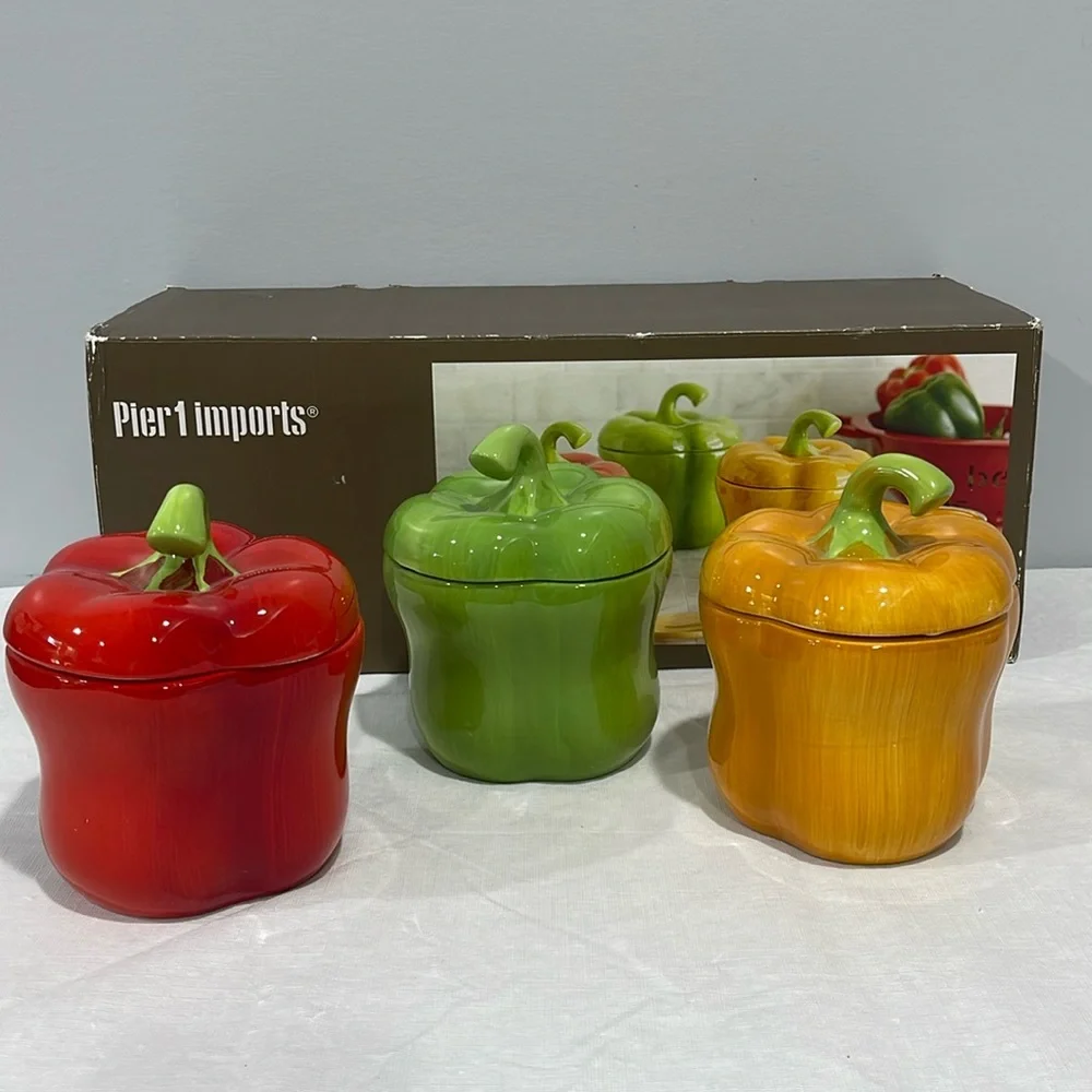 Pier 1 Imports peppers 20 oz canister set kitchen decor storage glazed